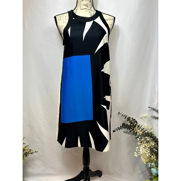 365 Art Marella Marea Abstract Print Sleeveless Dress Blue Black 4